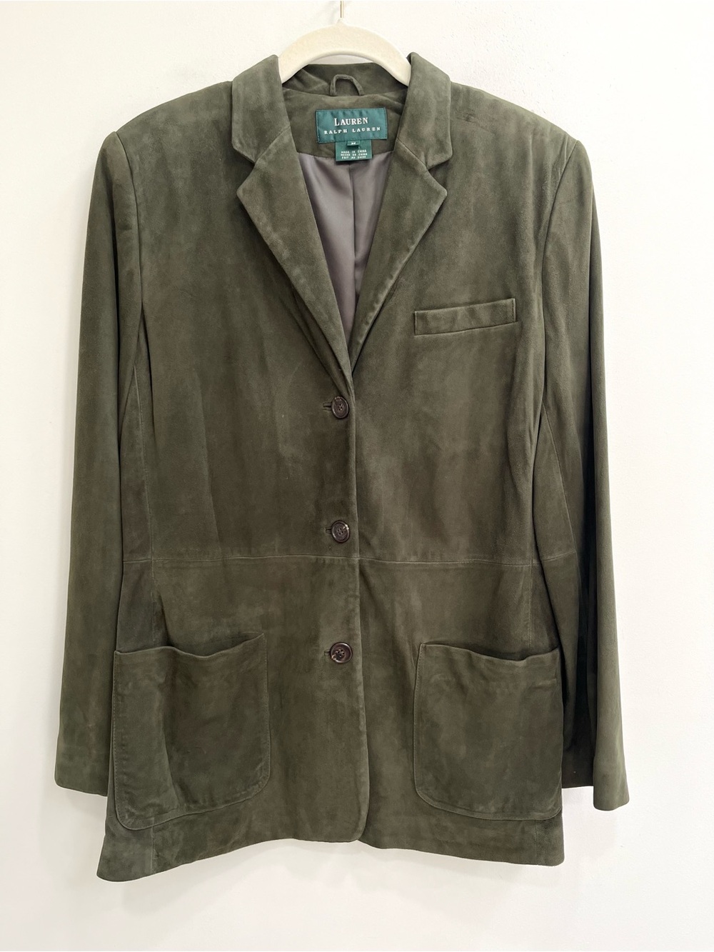 Vintage Lauren Ralph Lauren Olive Green Suede Leather Blazer Jacket Medium